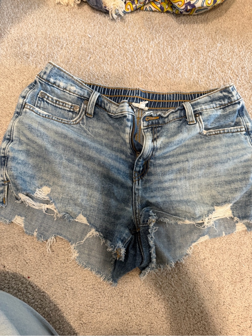 aerie Light Wash Distressed Denim Shorts